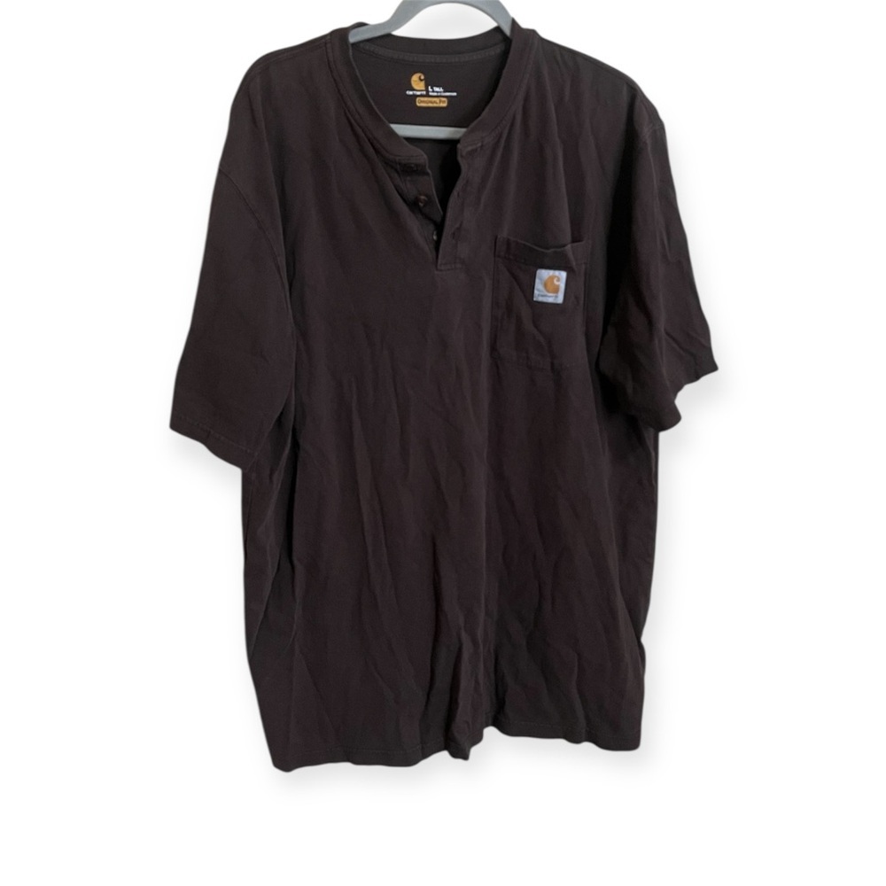 Carhartt Brown Henley Button Short Sleeve T Shirt Size Large Tall